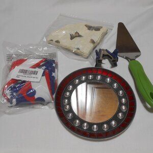 VTG LOT PIE SERVER VANITY MIRROR PLATE BUTTERFLY NAPKINS ADJUSTABLE DOG SCARF &